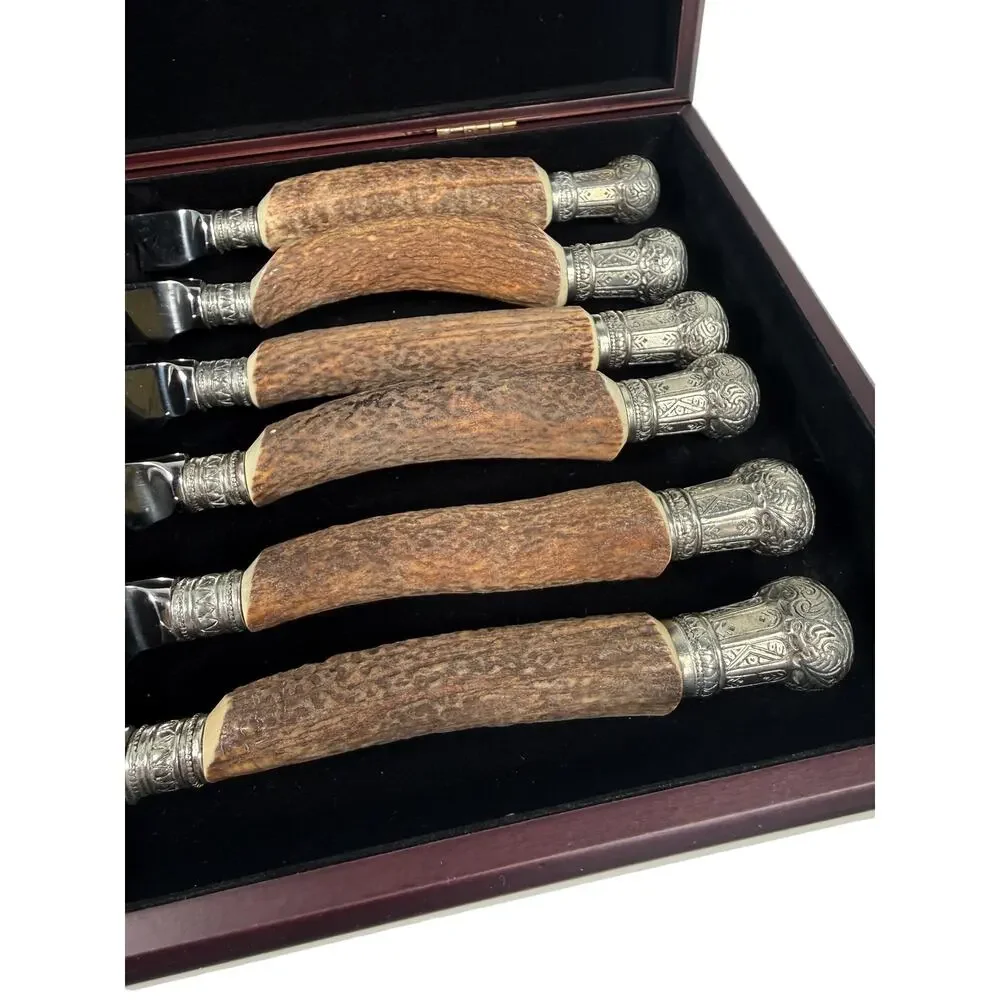 Vagabond House King Crown Steak Knife Set of 6 with Regal Antler Detail EUC